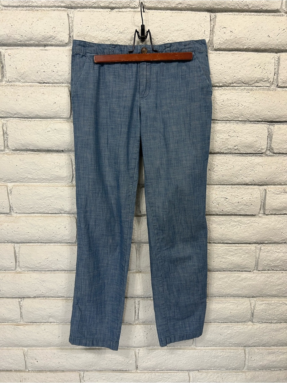 GAP Chambray Straight Leg Pants Women's 4 Tall Lightweight Blue Casual Trousers